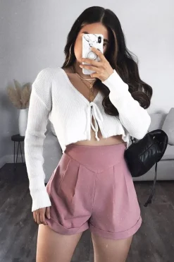 Rebellious Fashion Mauve High Waisted Tailored Shorts - Emile