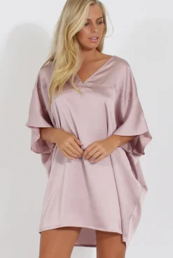 Rebellious Fashion Mauve Kimono Style Oversized Dress - Nicolette