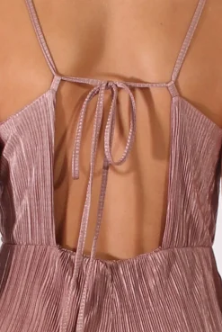 Rebellious Fashion Mauve Metallic Pleated Cropped Jumpsuit - Arabella