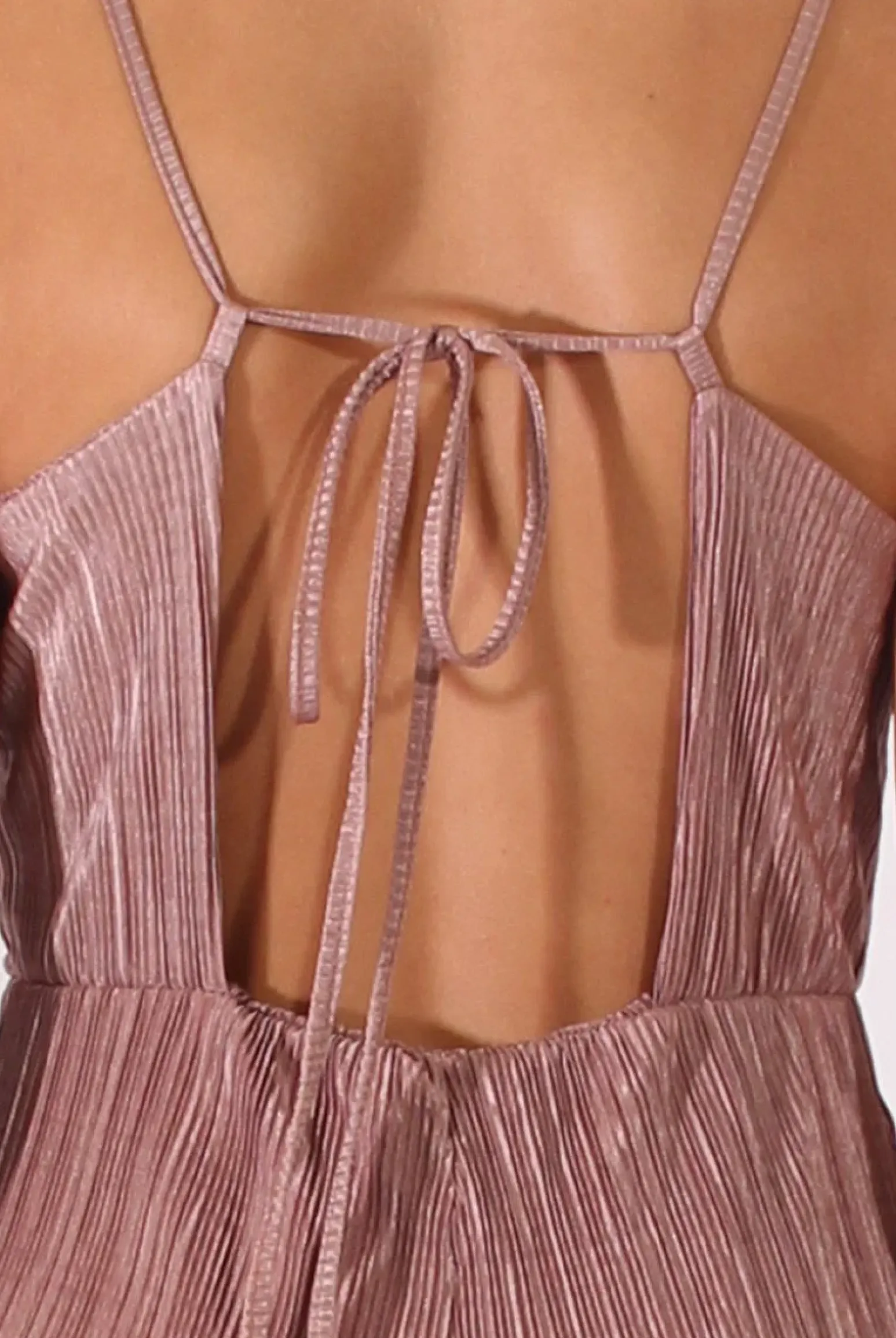 Rebellious Fashion Mauve Metallic Pleated Cropped Jumpsuit - Arabella