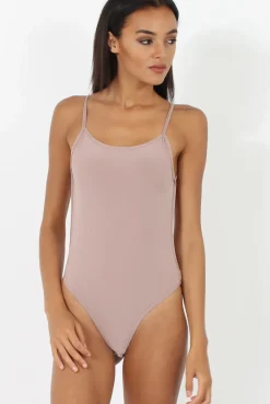 Rebellious Fashion Mauve Open Back Bodysuit - Aniyah