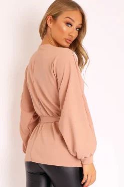 Rebellious Fashion Mauve Plunge Belted Blouse - Goldie
