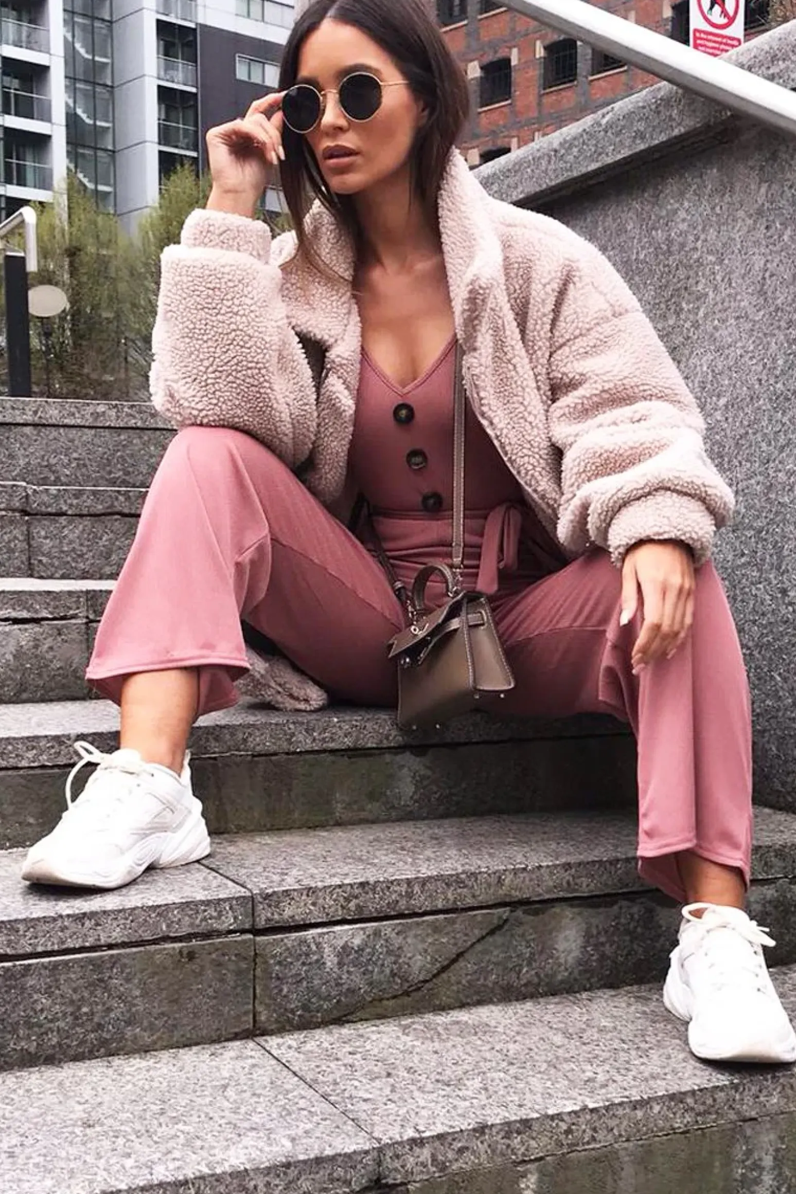 Rebellious Fashion Mauve Rib V Neck Button Front Jumpsuit - Cassandra