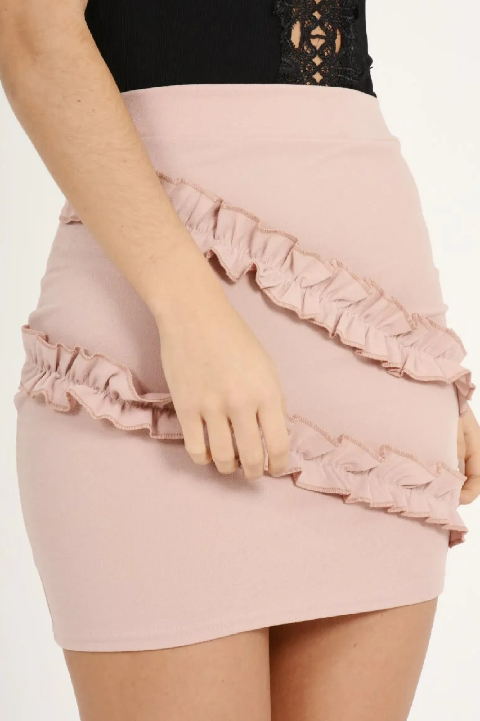Rebellious Fashion Mauve Ruffle Bodycon Mini Skirt - Ricci