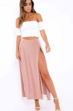 Rebellious Fashion Mauve Side Split Maxi Skirt - Gina