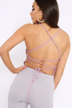 Rebellious Fashion Mauve Slinky Lace Up Back Bodysuit - Danella