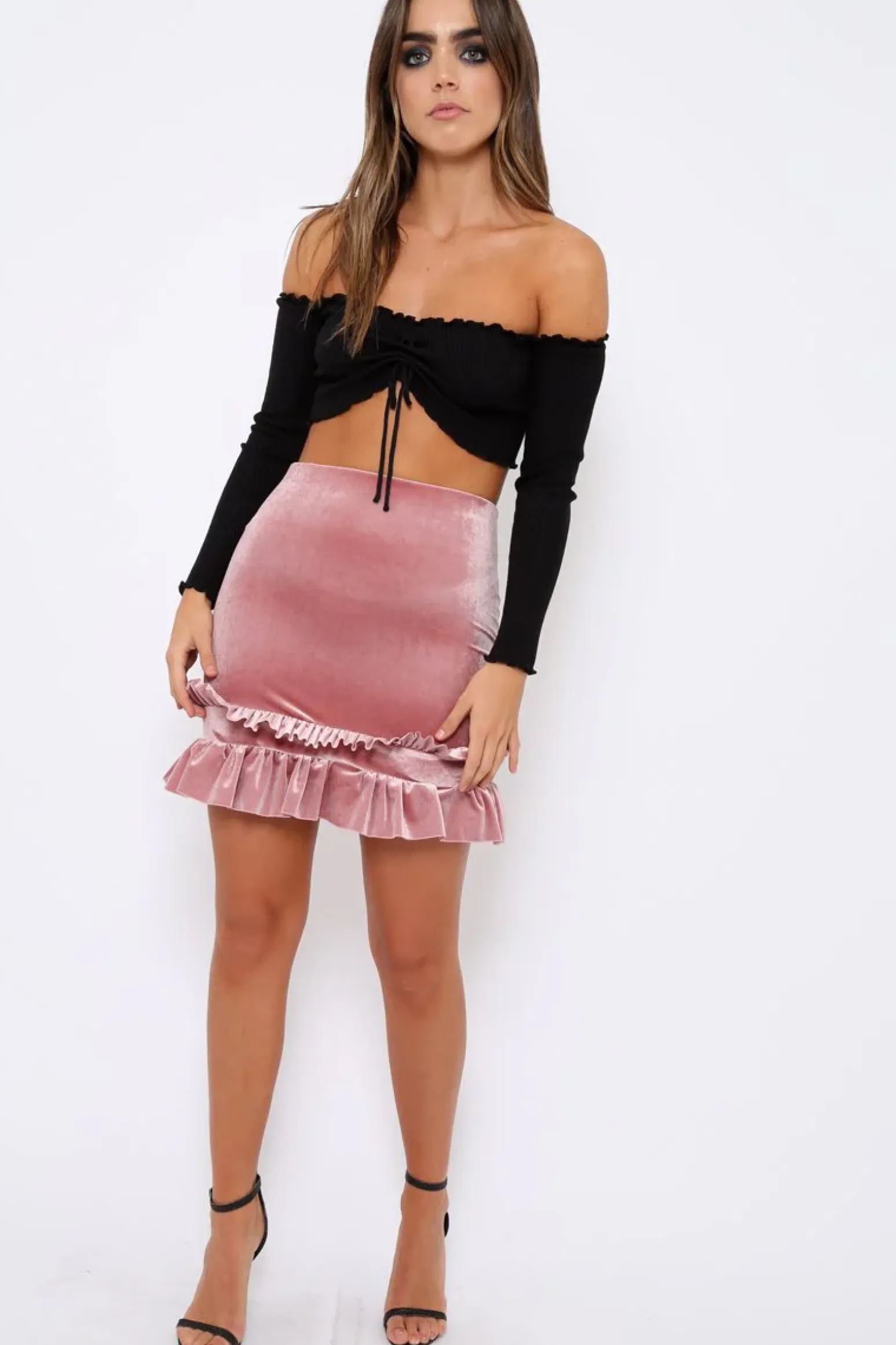 Rebellious Fashion Mauve Velvet Frill Hem Mini Skirt - Vicky