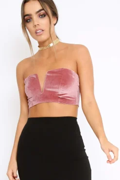 Rebellious Fashion Mauve V Front Velvet Boob Tube - Evelyn