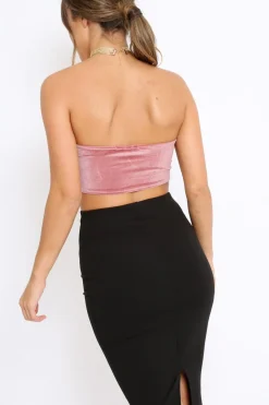 Rebellious Fashion Mauve V Front Velvet Boob Tube - Evelyn