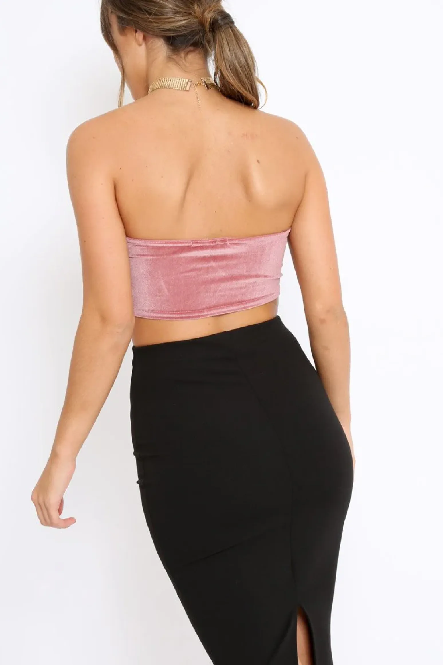 Rebellious Fashion Mauve V Front Velvet Boob Tube - Evelyn