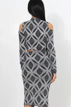 Rebellious Fashion Melna Silver Glitter Two Piece Set