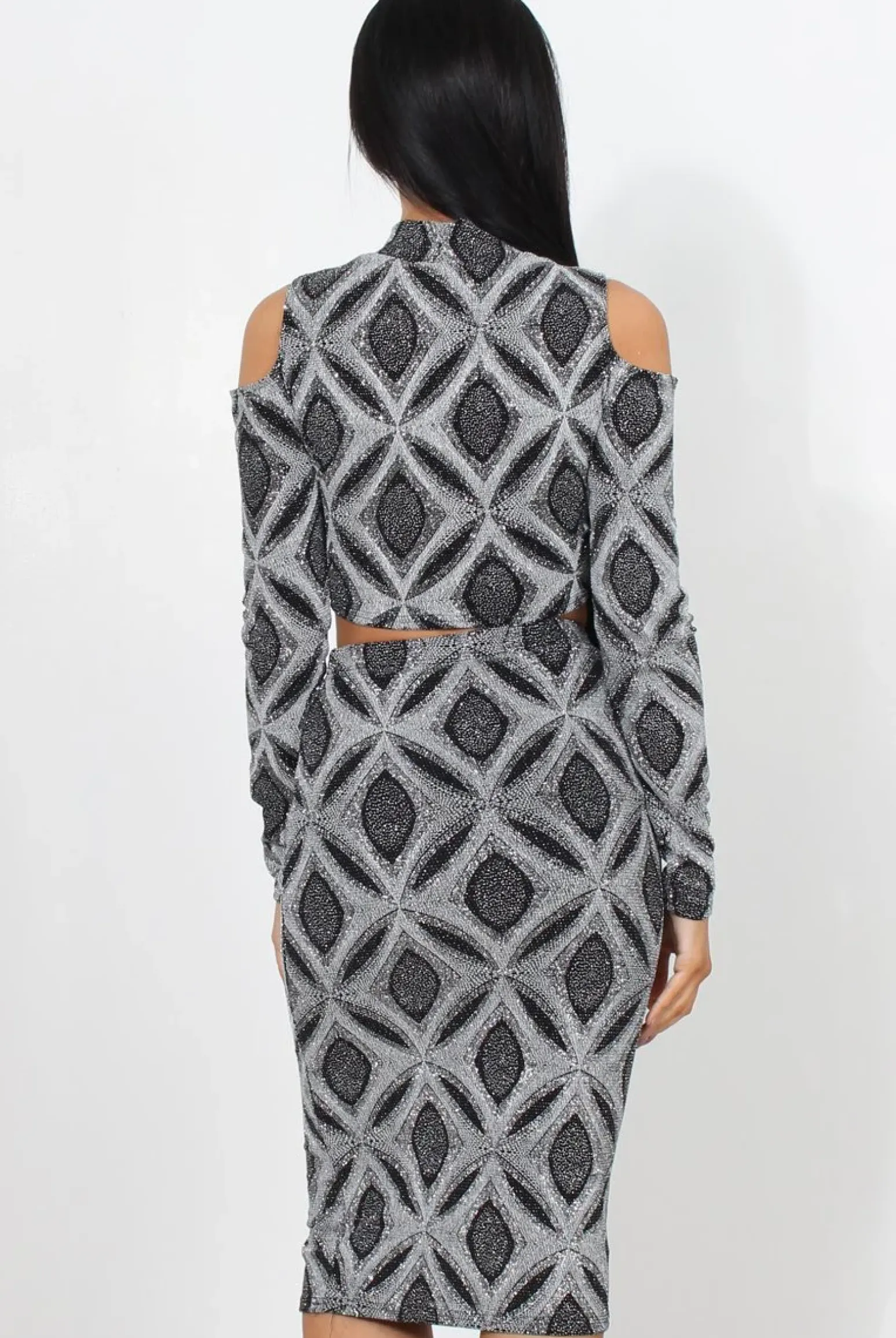 Rebellious Fashion Melna Silver Glitter Two Piece Set