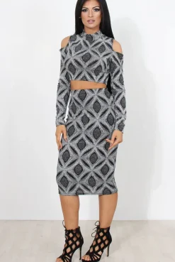Rebellious Fashion Melna Silver Glitter Two Piece Set