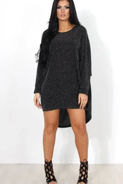 Rebellious Fashion Menja Black Sparkle Drooped Back Dress