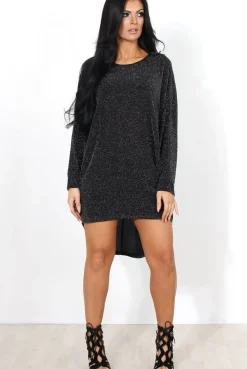 Rebellious Fashion Menja Black Sparkle Drooped Back Dress