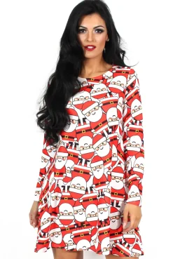 Rebellious Fashion Merry Red Santa Swing Dress