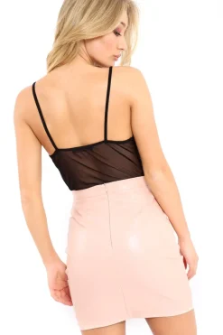 Rebellious Fashion Mesh Applique Rose Bodysuit - Malena