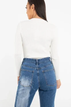 Rebellious Fashion Mid Blue Acid Wash Straight Leg Denim Jeans - Eleina