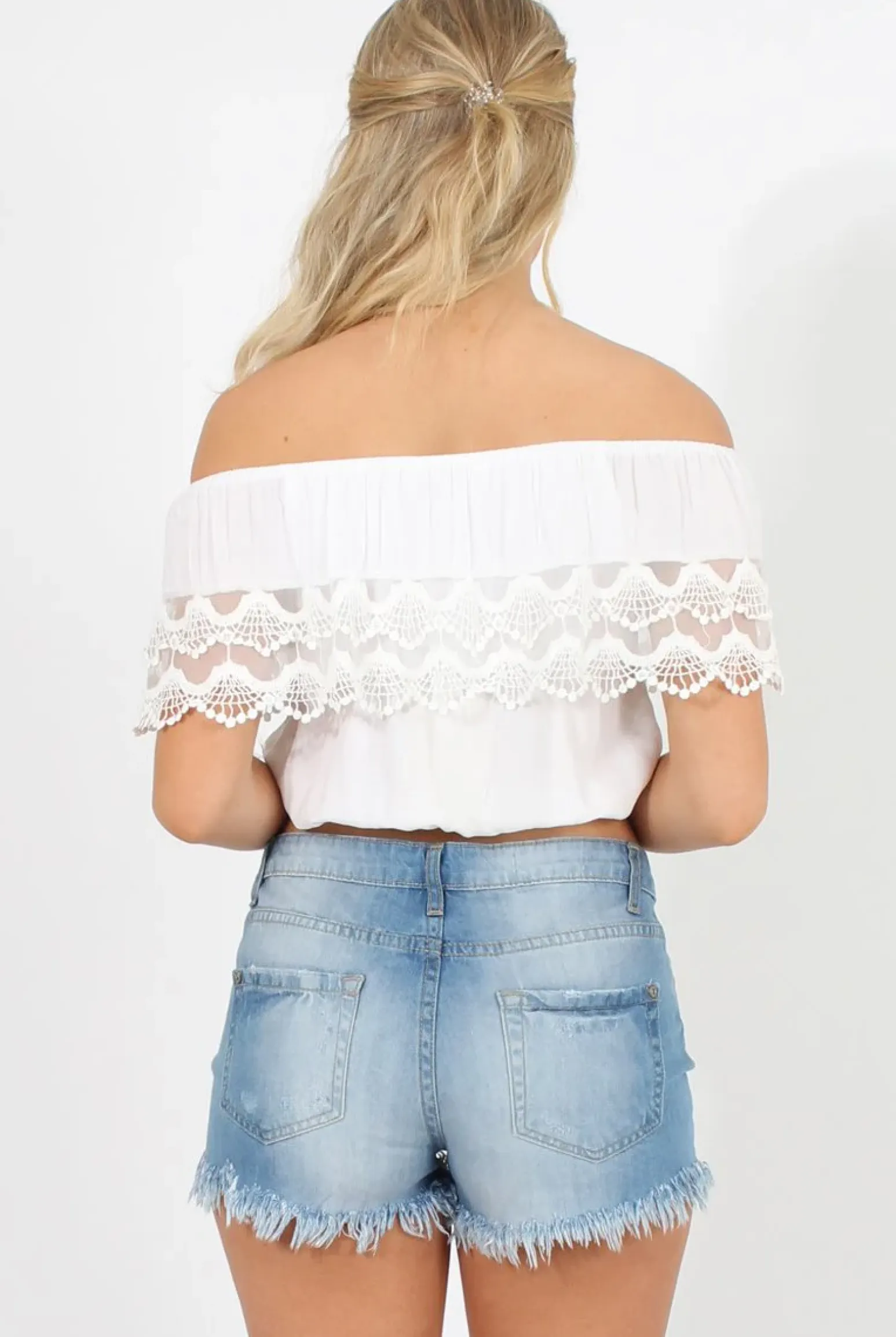 Rebellious Fashion Mid Blue Appliqué Denim Shorts - Maggie