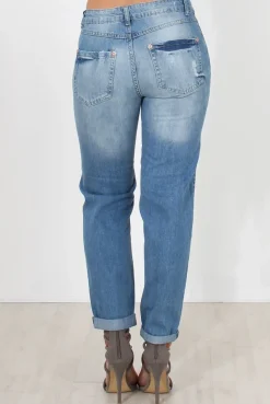 Rebellious Fashion Mid Blue Boyfriend Jeans-Lilly