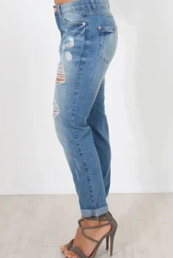 Rebellious Fashion Mid Blue Boyfriend Jeans-Lilly