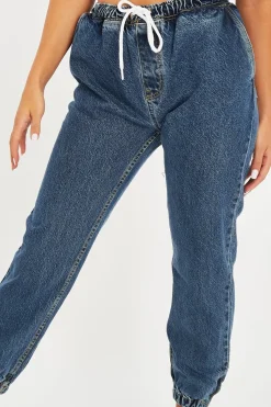Rebellious Fashion Mid Blue Denim Oversized Joggers - Vylette