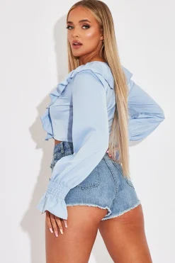 Rebellious Fashion Mid Blue Distressed Mini Denim Short - Hallee