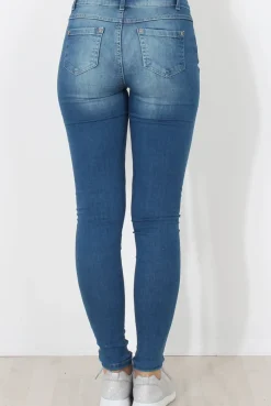 Rebellious Fashion Mid Blue Distressed Skinny Jeans - Hallo