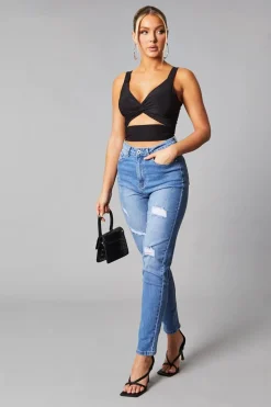 Rebellious Fashion Mid Blue Distressed Straight Jeans - Atria