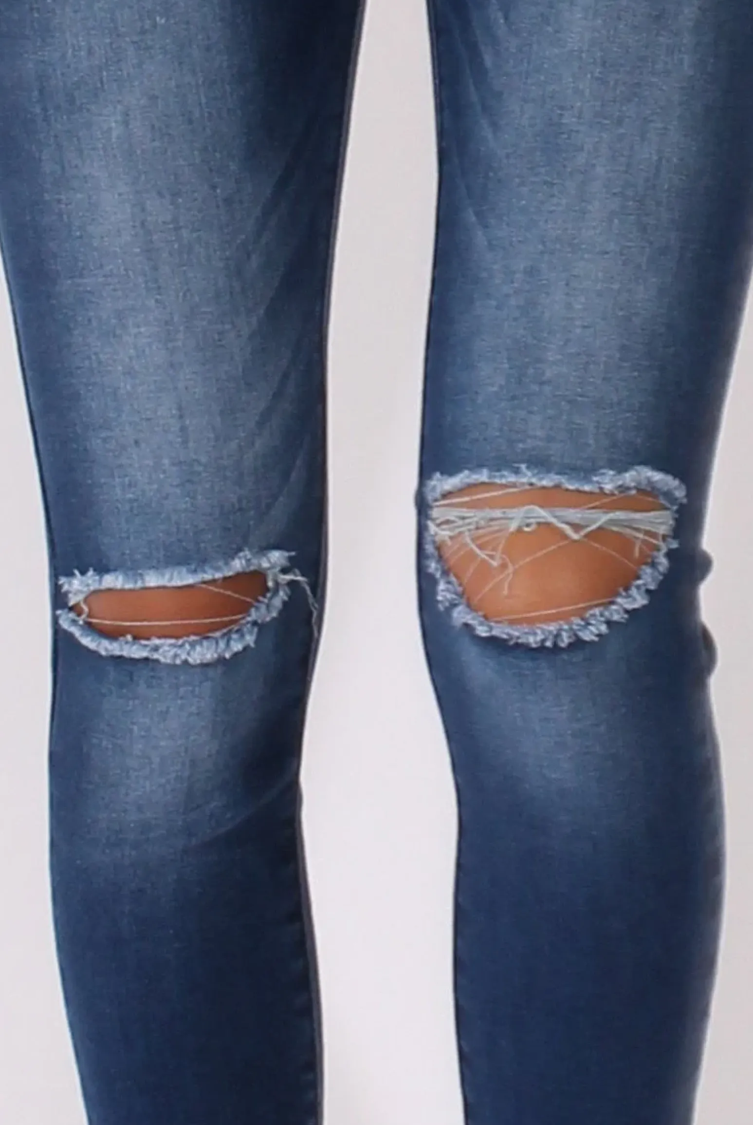 Rebellious Fashion Mid Blue High Waisted Ripped Knee Jeans - Pandora