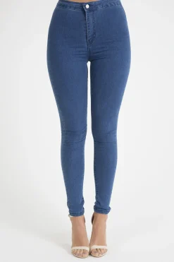 Rebellious Fashion Mid Blue High Waisted Skinny Jeans - Taylor