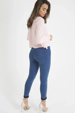 Rebellious Fashion Mid Blue High Waisted Skinny Jeans - Taylor