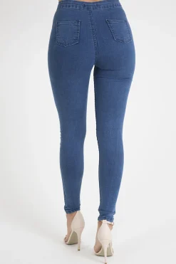 Rebellious Fashion Mid Blue High Waisted Skinny Jeans - Taylor