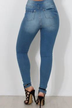Rebellious Fashion Mid Blue High Waisted Super Skinny Jeans -Olivia