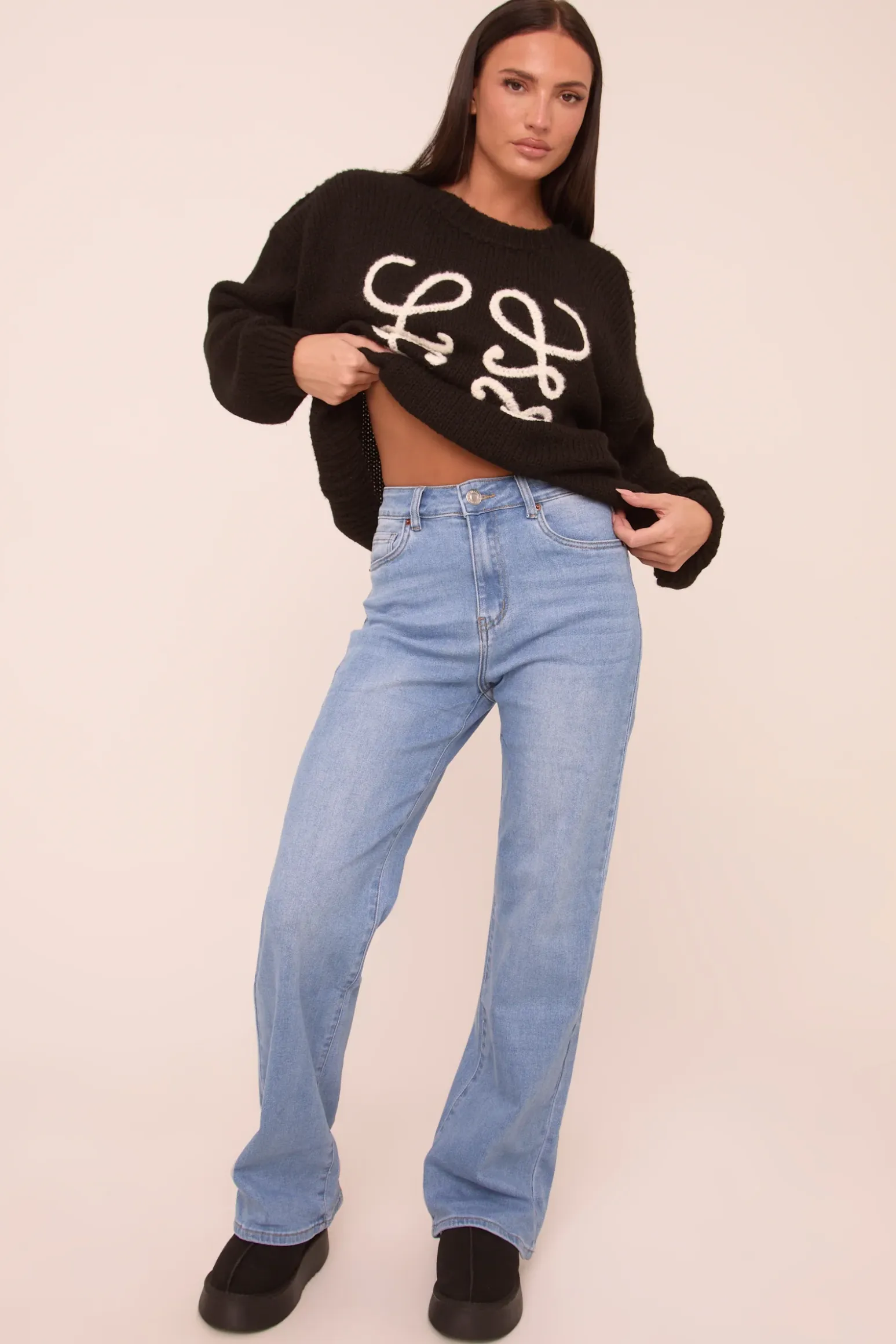 Rebellious Fashion Mid Blue Mid Waist Straight Leg Denim Jeans - Maureena