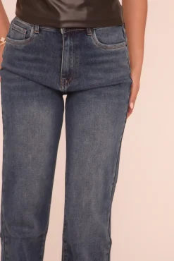Rebellious Fashion Mid Blue Mid Waist Wide Leg Denim Jeans - Zenida