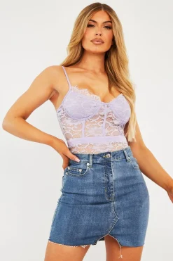 Rebellious Fashion Mid Blue Notch Cut Out Denim Mini Skirt - Riana