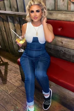 Rebellious Fashion Mid Blue Sleeveless Denim Jumpsuit - Lowri