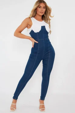 Rebellious Fashion Mid Blue Sleeveless Denim Jumpsuit - Lowri