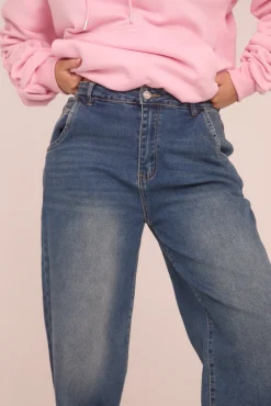 Rebellious Fashion Mid Blue Stretch Balloon Leg Jeans - Lara