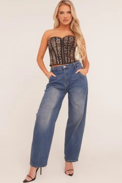 Rebellious Fashion Mid Blue Stretch Balloon Leg Jeans - Lara