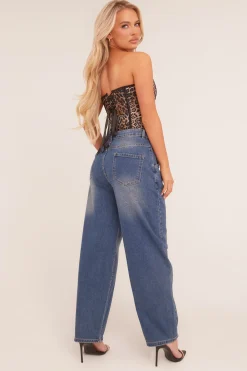Rebellious Fashion Mid Blue Stretch Balloon Leg Jeans - Lara