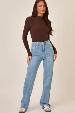 Rebellious Fashion Mid Blue Stretch Frayed Hem Jeans - Scarlett