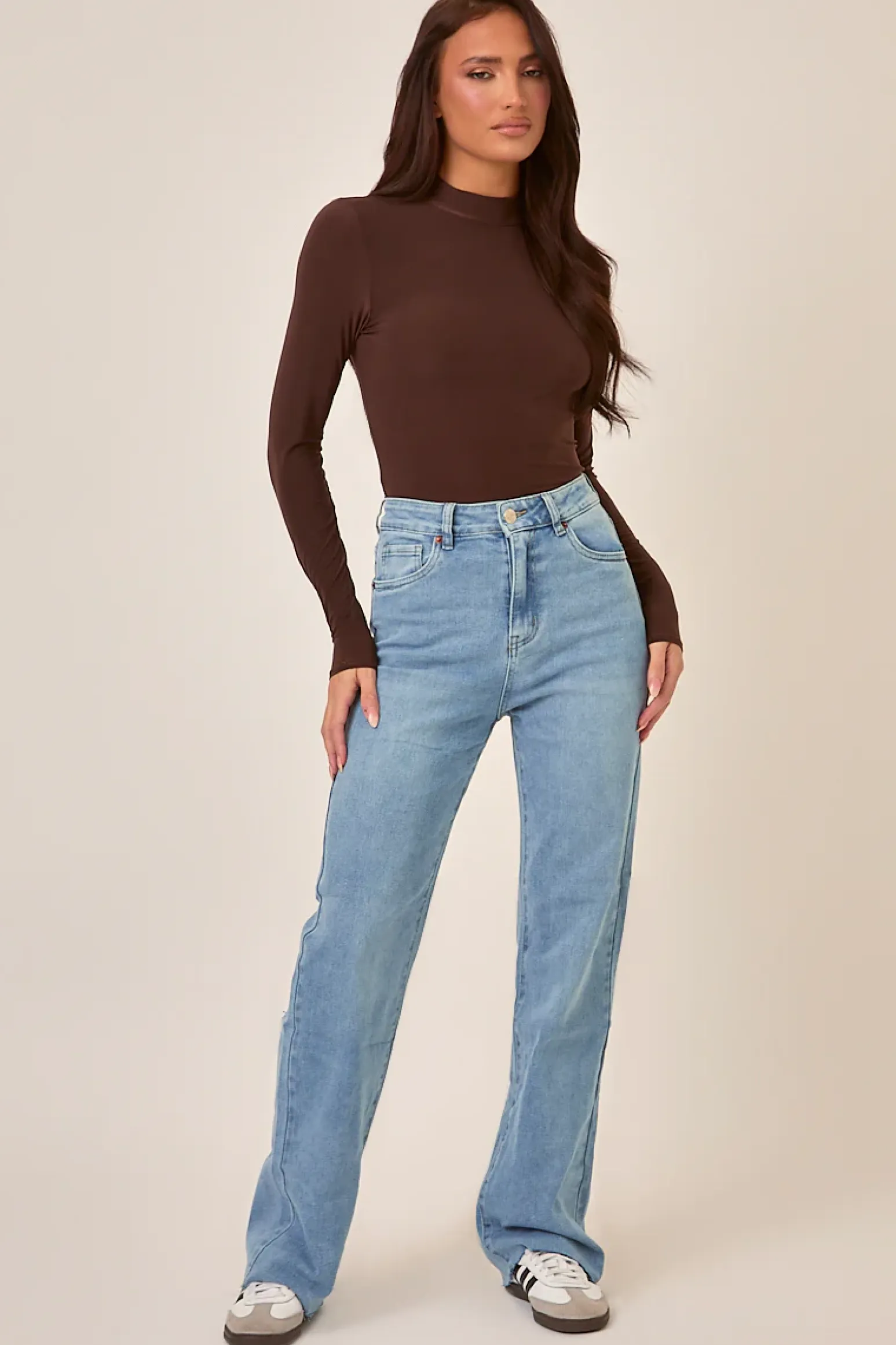 Rebellious Fashion Mid Blue Stretch Frayed Hem Jeans - Scarlett