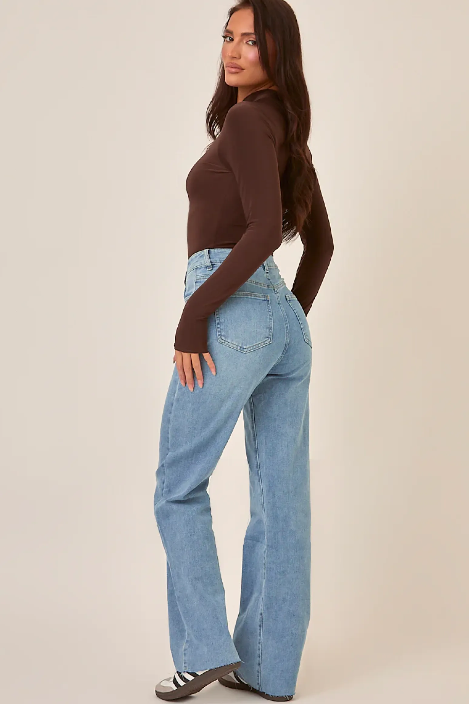 Rebellious Fashion Mid Blue Stretch Frayed Hem Jeans - Scarlett