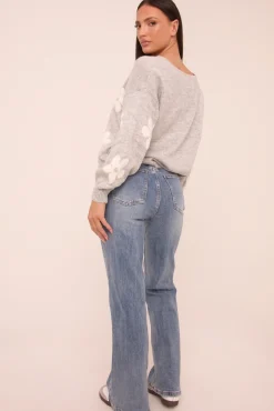 Rebellious Fashion Mid Blue Stretch High Waist Flared Leg Denim Jeans - Lux