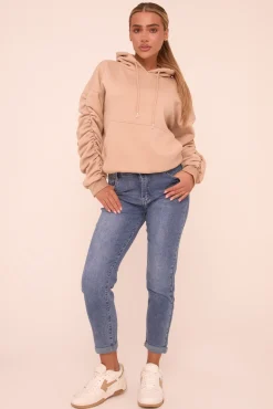Rebellious Fashion Mid Blue Stretch High Waist Turn Up Hem Mom Jeans - Corra