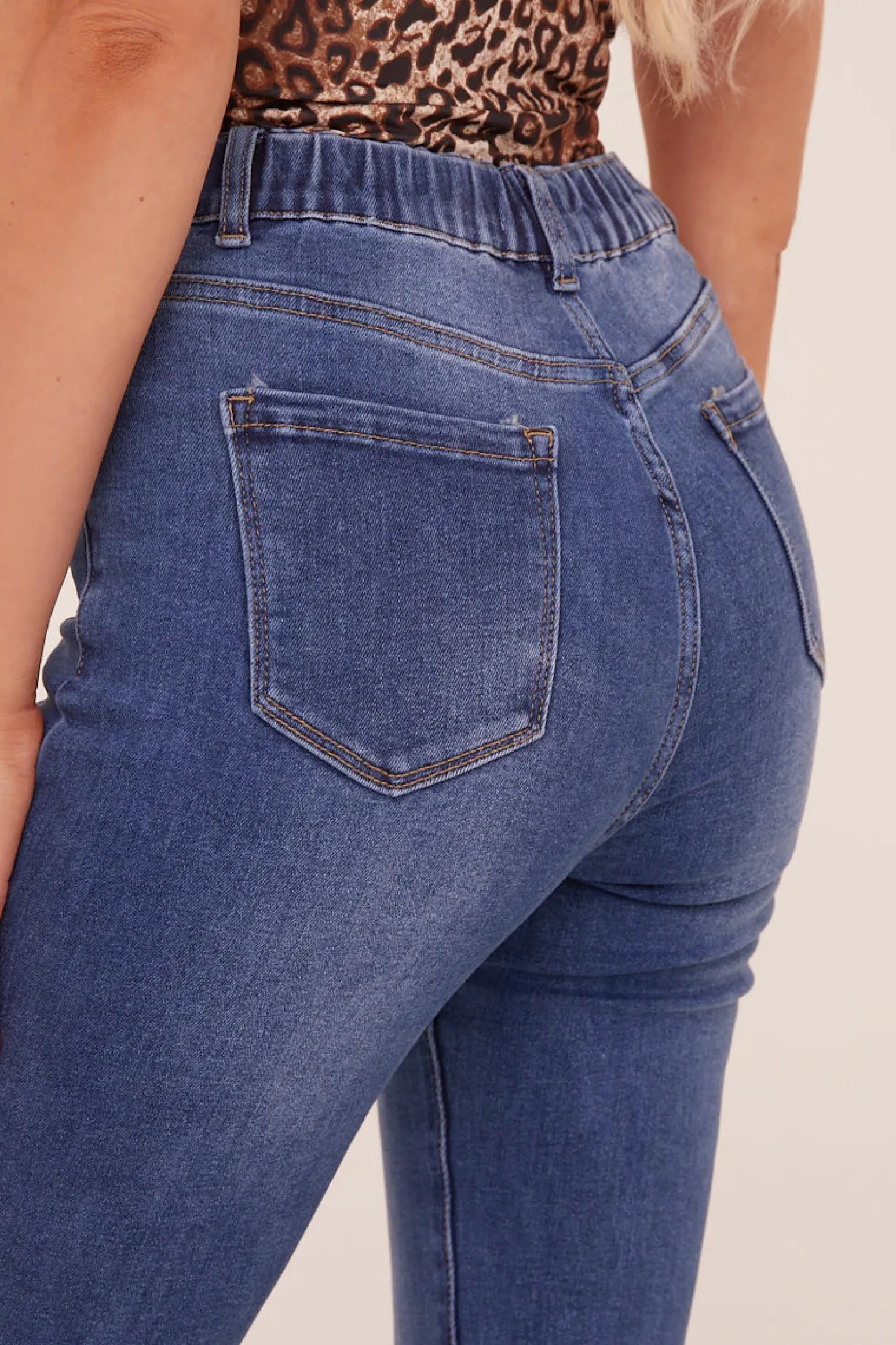 Rebellious Fashion Mid Blue Stretch High Waist Tun Up Hem Mom Jeans - Nirvana