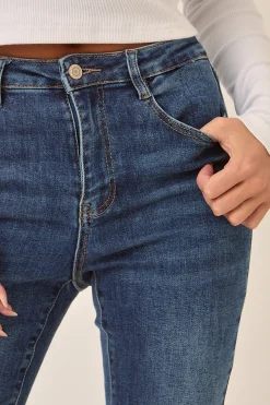 Rebellious Fashion Mid Blue Stretch Kick Flare Denim Jeans - Aspen