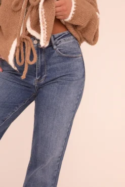 Rebellious Fashion Mid Blue Stretch Mid Waist Boot Leg Denim Jeans - Aurora